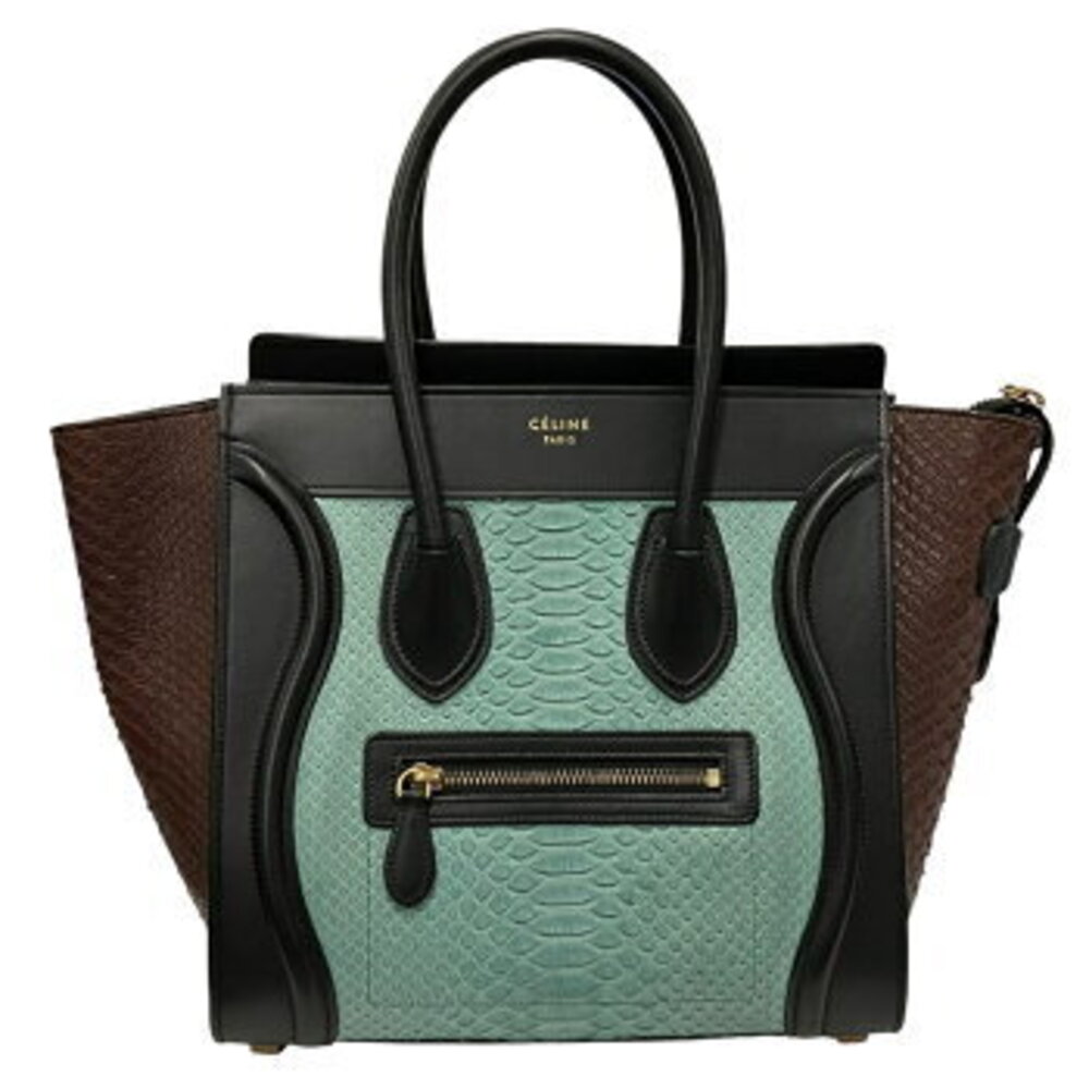 Celine Shopper Tote Luggage Handbag Python Leather Green Brown Black Bag
